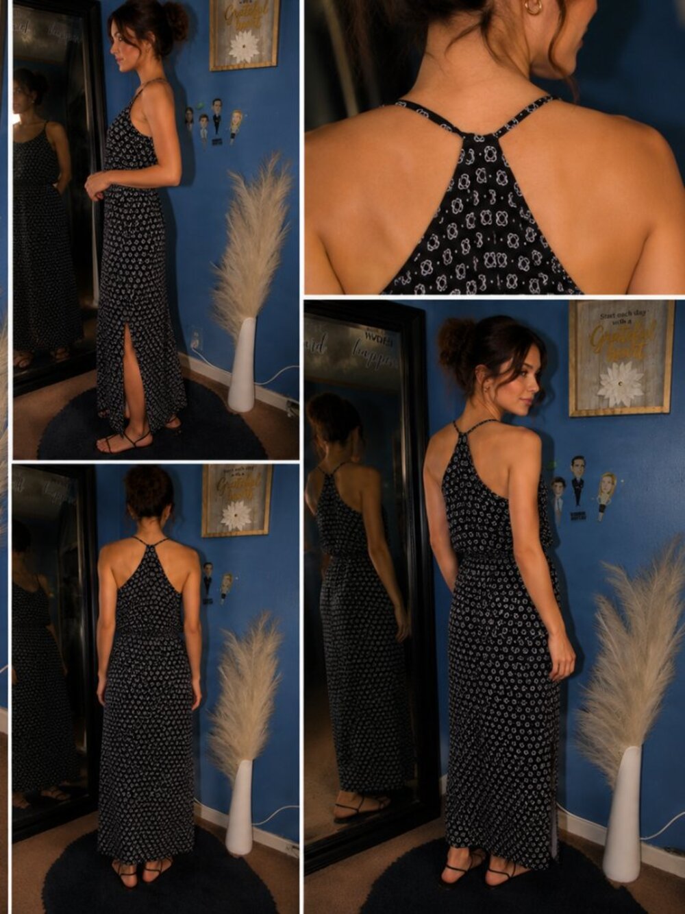 Maurices Womens Medium Black White Print Racerback Maxi Dress Sleeveless Boho Ca - Picture 2 of 8